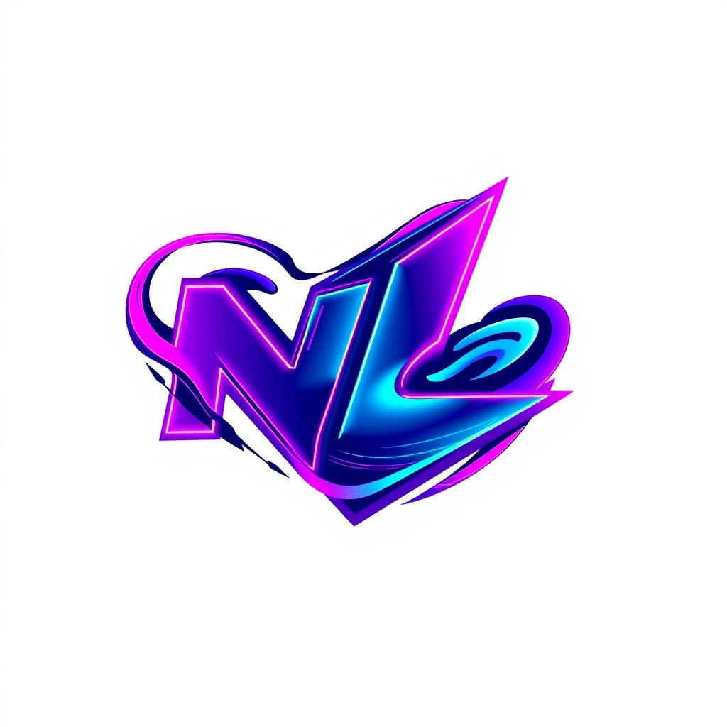 A stunning, highly creative, and visually striking logo design for a brand named "NL". Industry/Theme: GAME. The design MUST feature a DYNAMIC, FLUID, and ARTISTIC graphic icon or symbol that is extremely eye-catching and modern. The large text "NL" should be seamlessly integrated using gorgeous, custom aesthetic typography. Style: clean and professional. Masterpiece graphic design, vibrant, expressive, perfectly balanced composition. Avoid stiff, rigid, or boring corporate layouts. Isolated entirely on a pure solid white background.