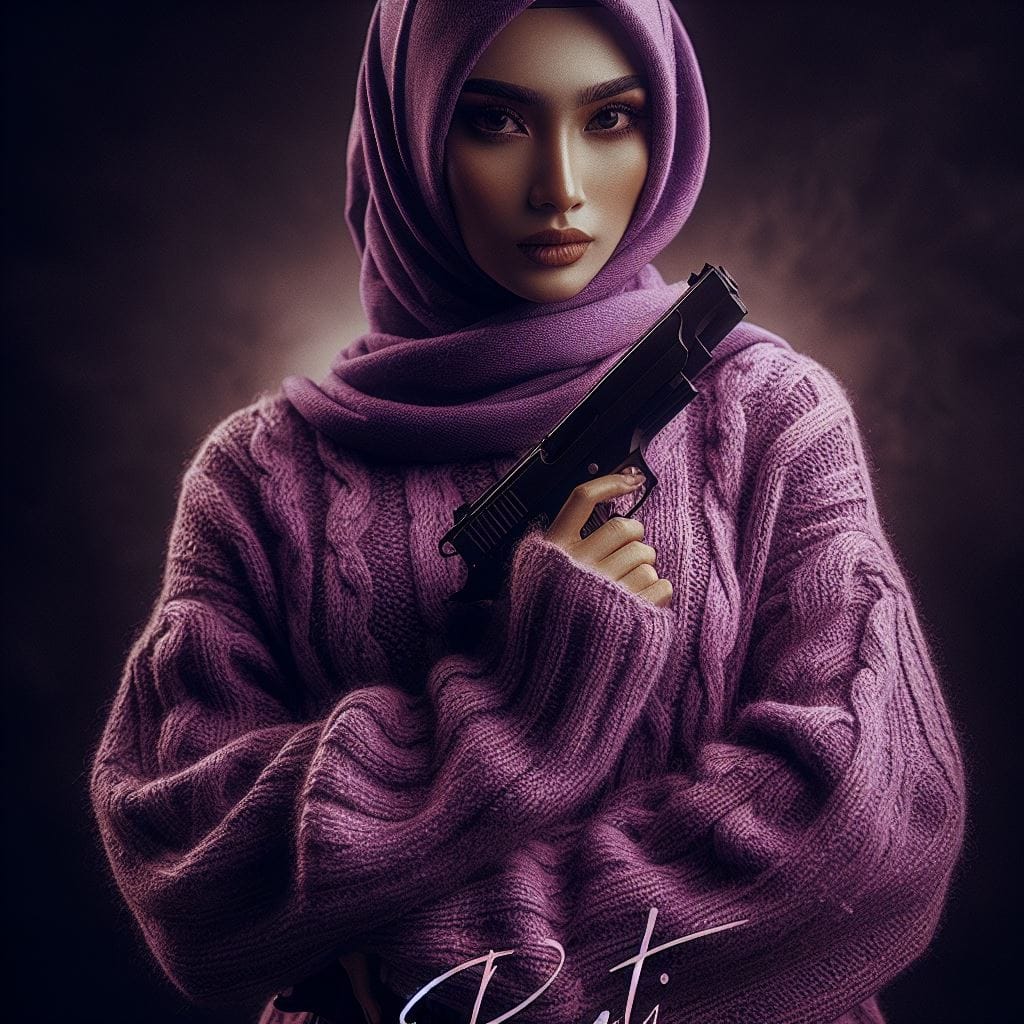 1116. PROMPT:
 artistic a beautiful woman in purple hijab, wearing an oversized ...