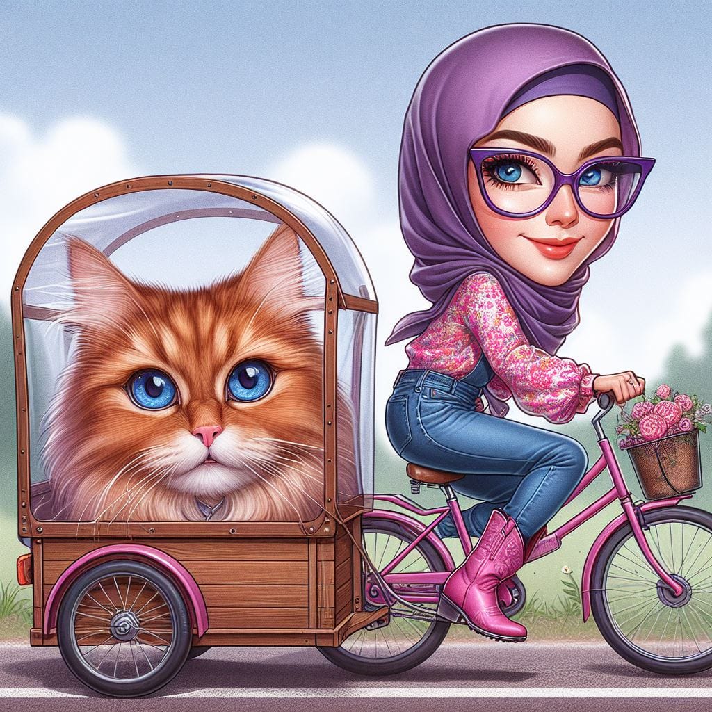1120. PROMPT:
 caricature art image of a hijaber arabian woman, purple glasses, ...