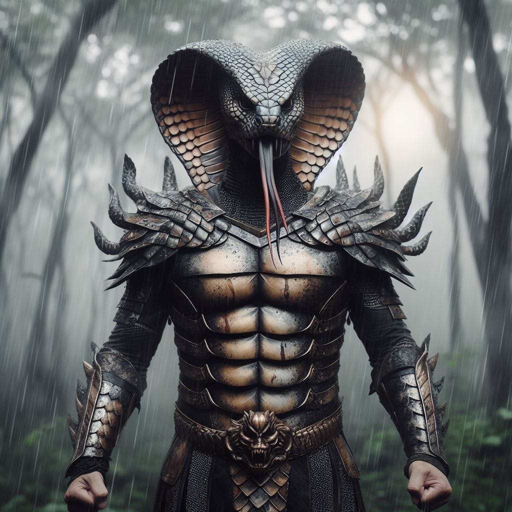 1206. PROMPT:
 Seorang Warrior Pria mengenakan Armor Ular Cobra, bagian badan me...