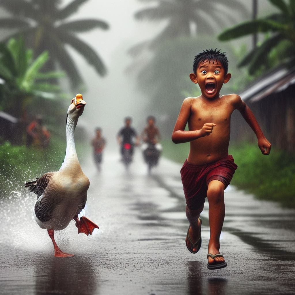 1252. PROMPT:
 Seorang anak laki laki indonesia berlari kencang, ekspresi wajah ...