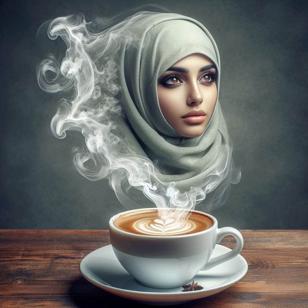 1287. PROMPT:
 Sebuah asap tipis membentuk seorang wanita cantik muslimah keluar...