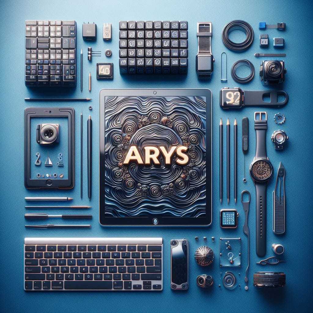 1288. PROMPT:
 tulisan nama "ary" dengan background (meja komputer, banyak gadge...