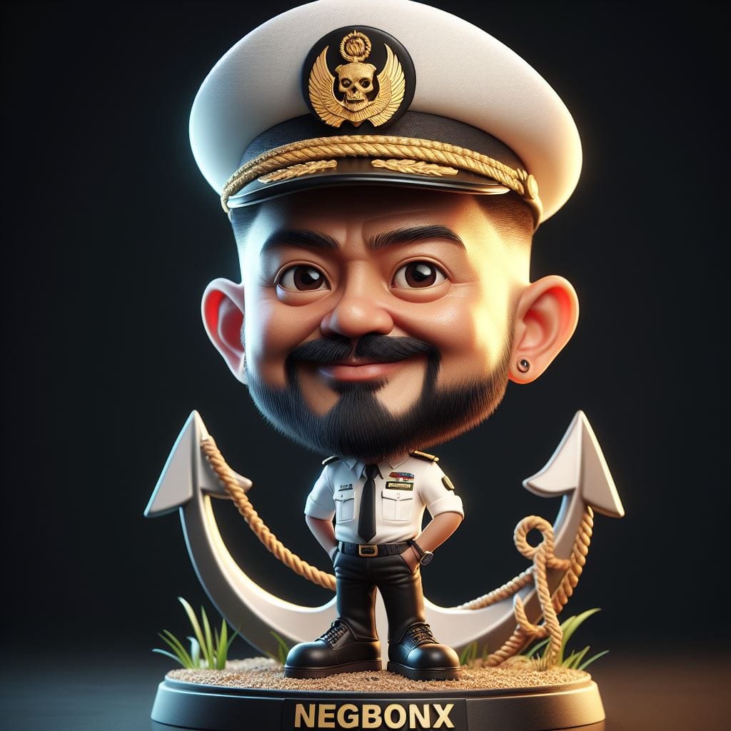 13. PROMPT:
 3D caricature photo, Indonesian man,big head, wearing a ship captai...