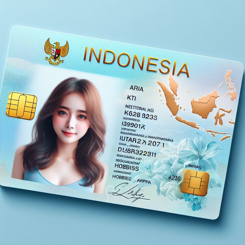 1303. PROMPT:
 Indonesian electronic KTP identity card, Indonesian map backgroun…
