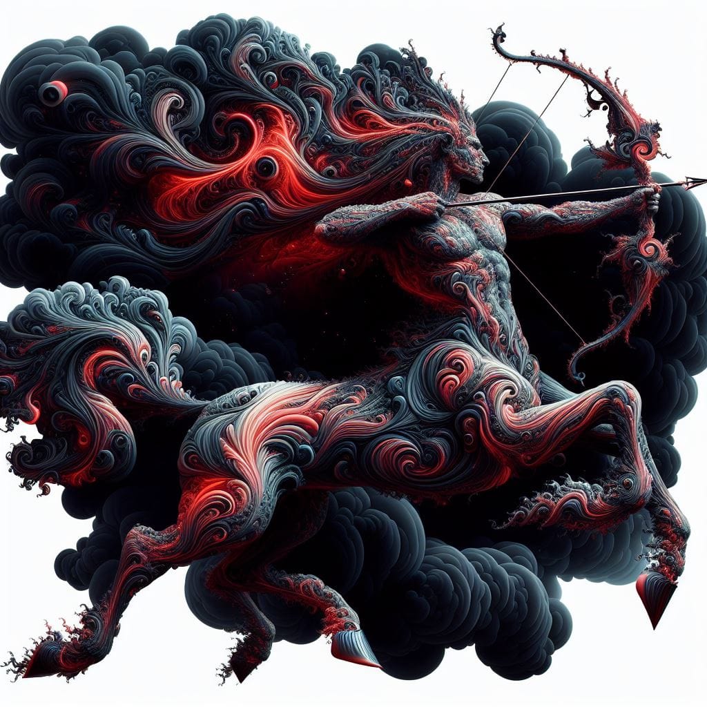 1325. PROMPT:
 Desain Fraktal Batik, makhluk mitologi bernama Chiron kaki dan ba...
