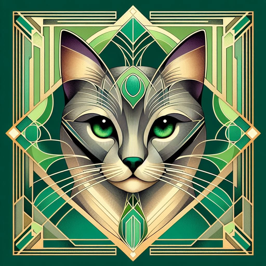 1330. PROMPT:
 An art deco style cat portrait from the 1920’s with a geometric a…