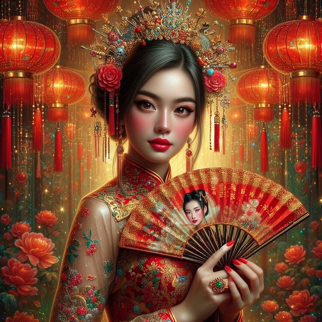 1350. PROMPT:
 beautiful indonesian girl, wearing ancient chinese traditional cl…