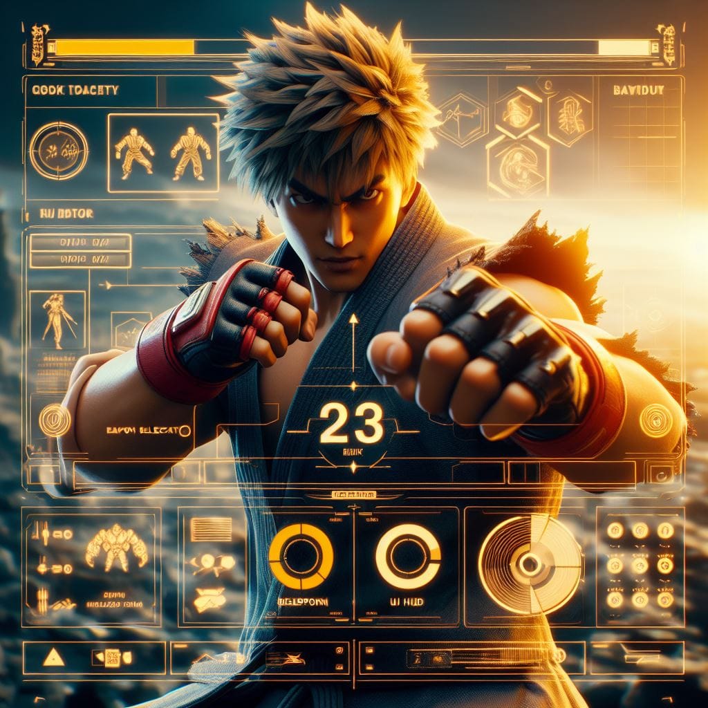 136. PROMPT:

3d render ( nama game ) game UI screen layout,in a striking fight ...