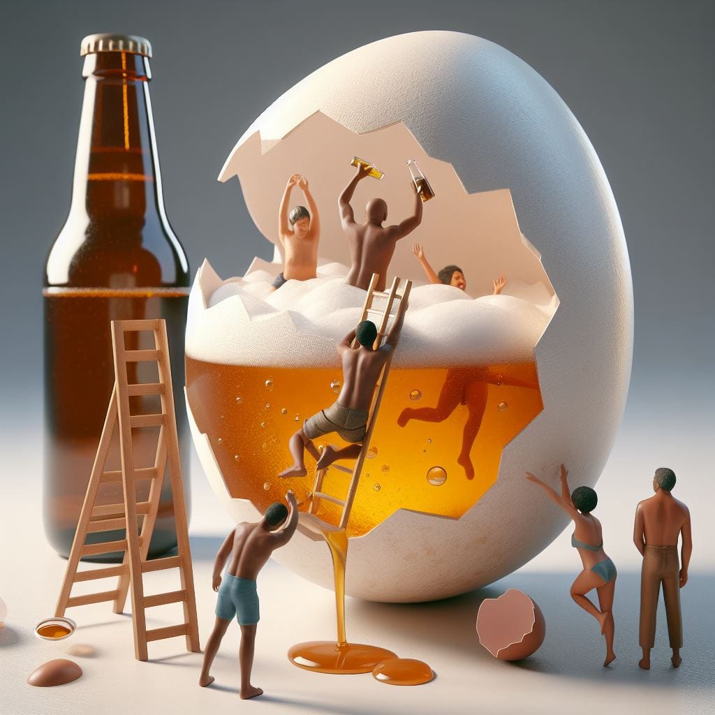 1375. PROMPT:
 In this 3D-rendered scene, a realistic eggshell is filled with be…