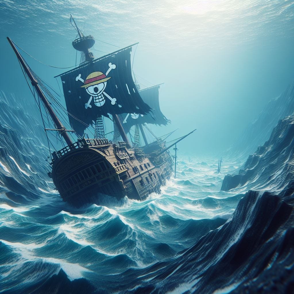 1376. PROMPT:

Hyperrealistic photography, Pirate Shipwreck with the One Piece l...