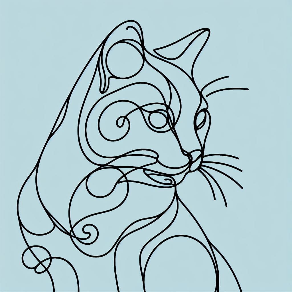 1403. PROMPT:
 continous art line, very simple contur line about cat