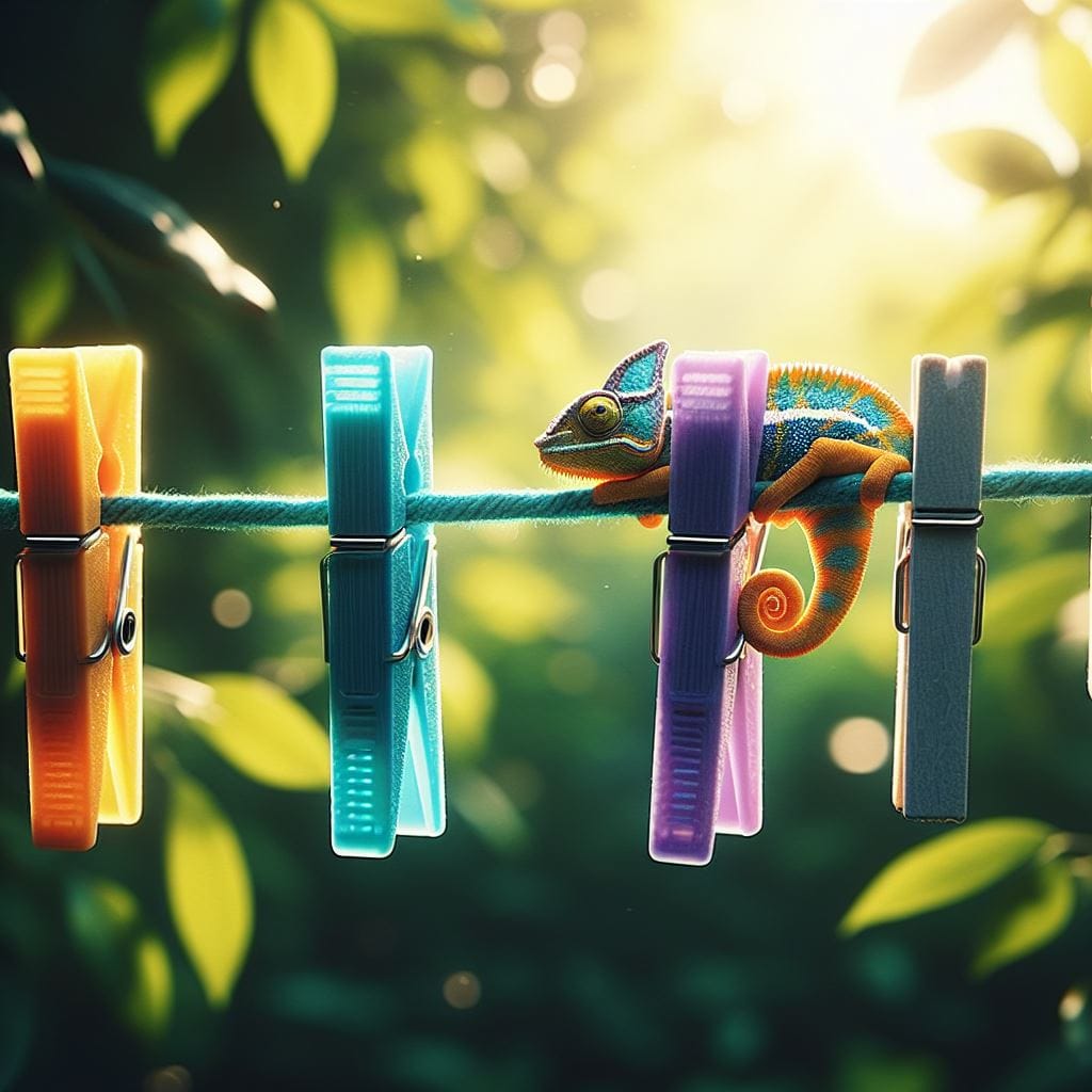 1434. PROMPT:

A professional photo of two colorful clothespins attached to a tu...
