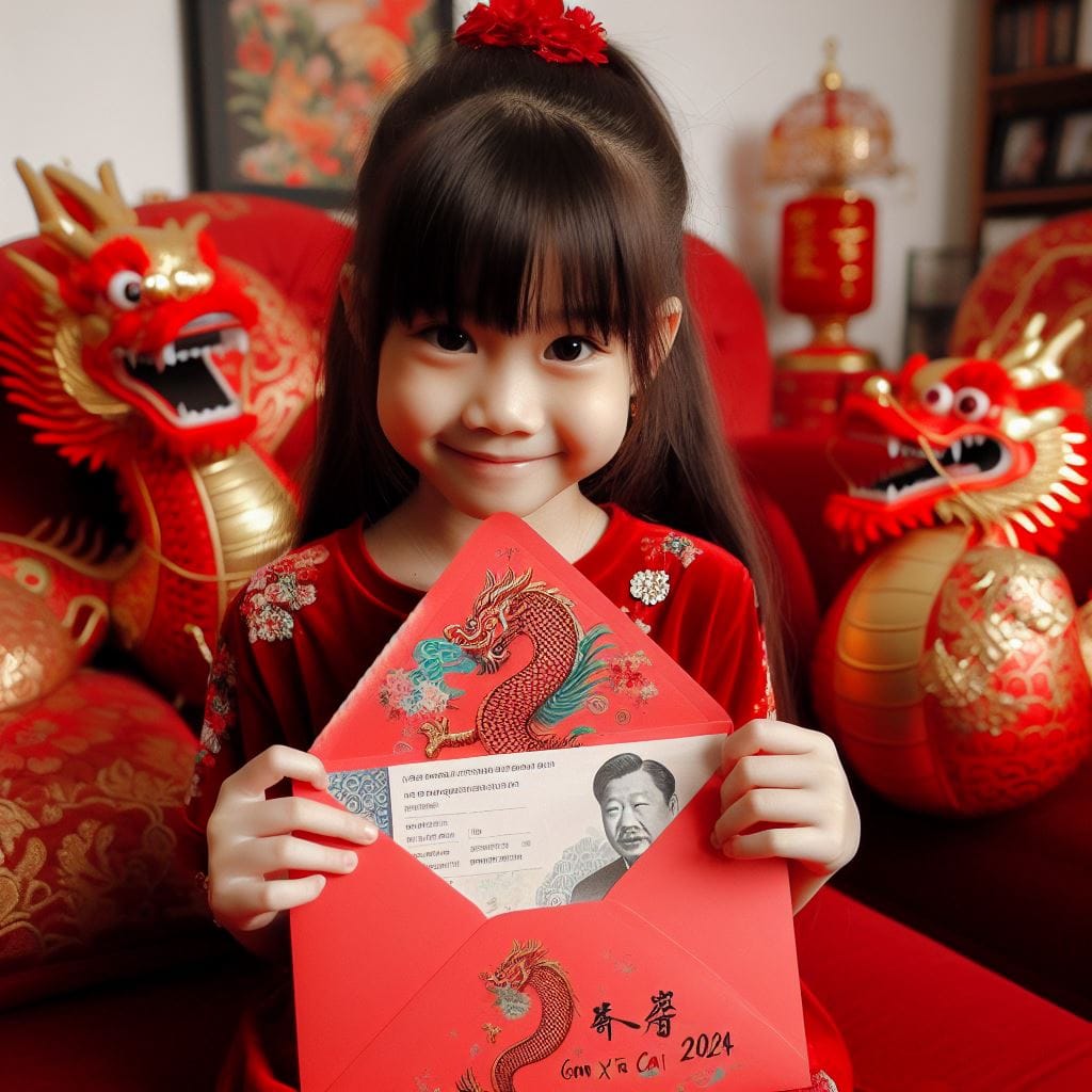 1487. PROMPT:
 an indonesian girl mix chinese 10yo, holding cute Chinese dragon ...