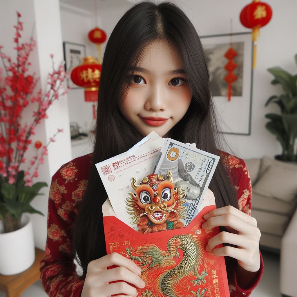 1489. PROMPT:
 an indonesian mix chinese girl 20yo, holding cute Chinese dragon ...