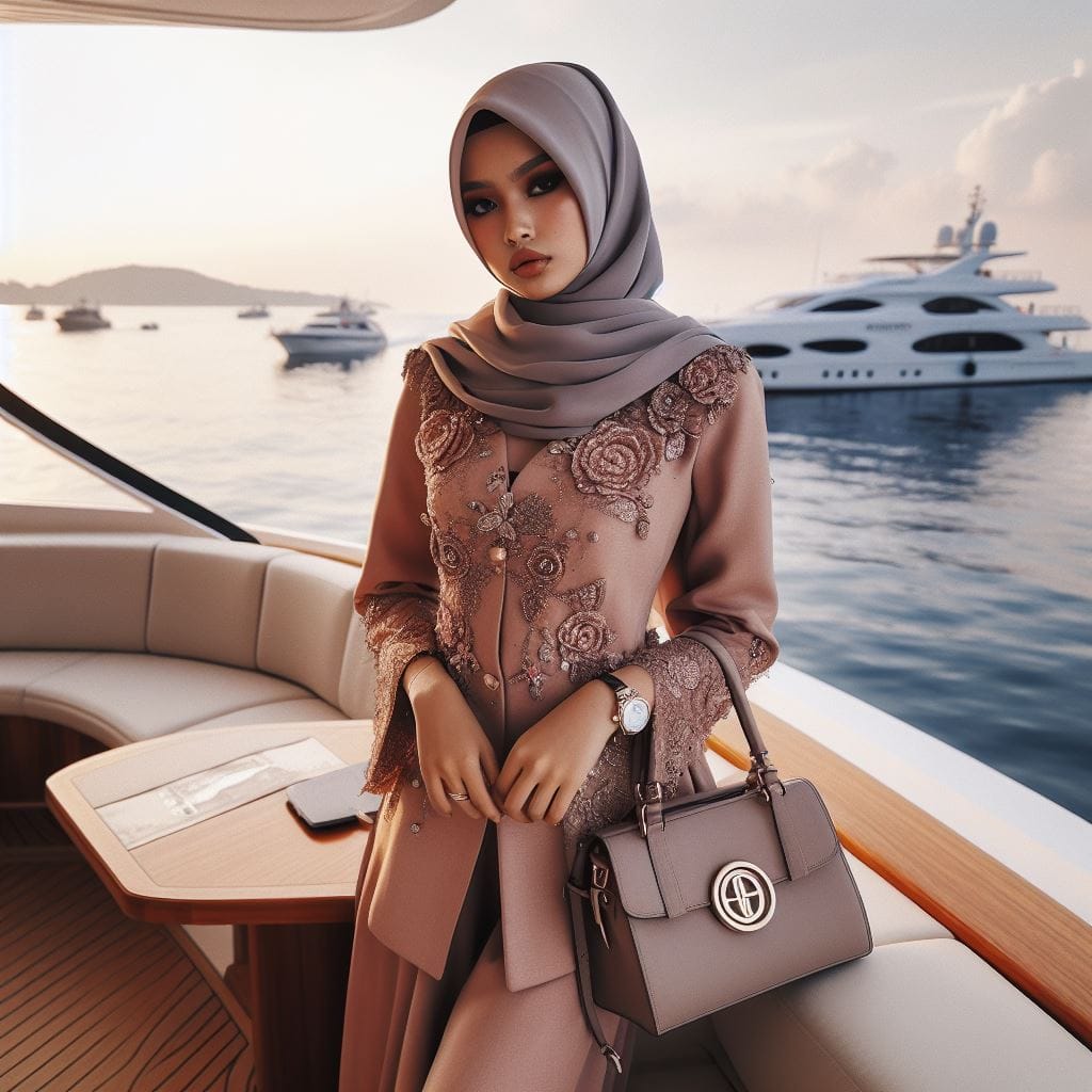 1529. PROMPT:
 an Indonesian hijab girls 20yo, luxury d
 moslem dress, luxury ba...