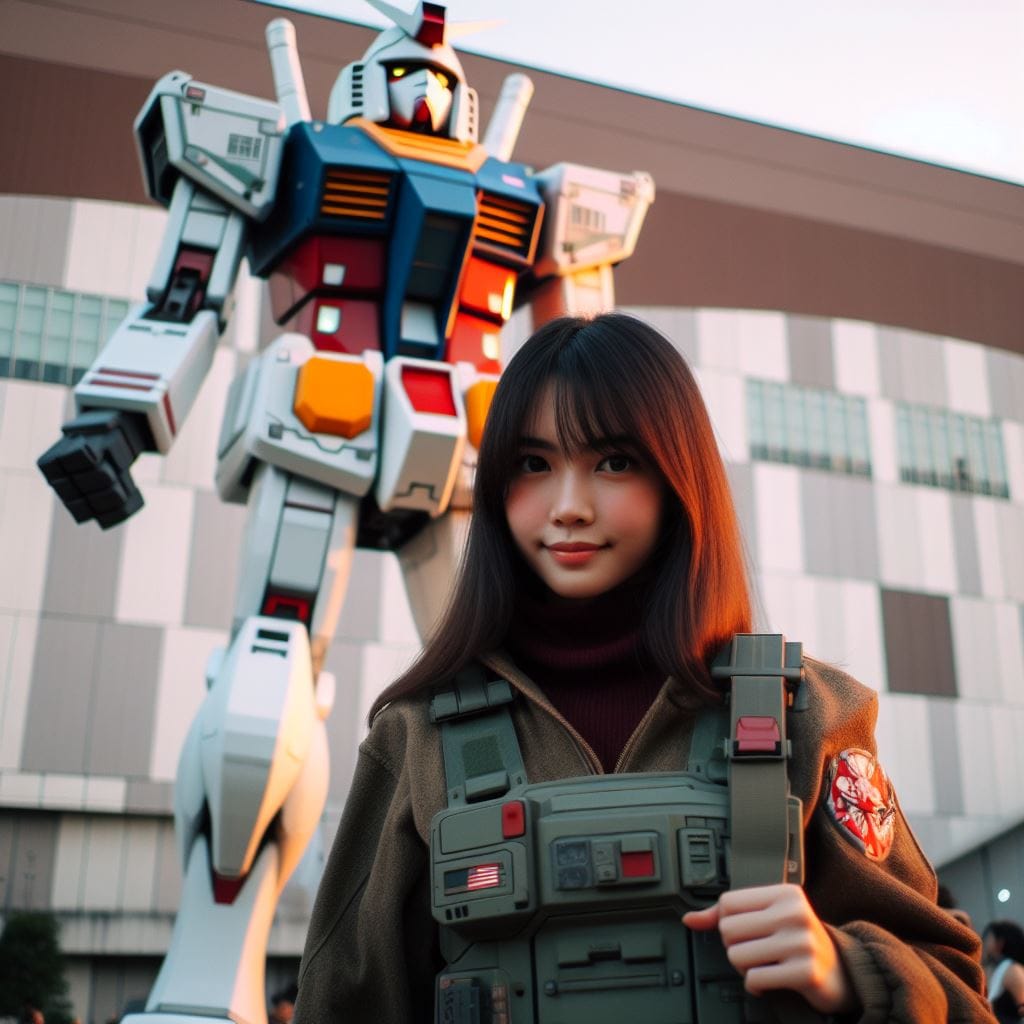 1554. PROMPT:

an Indonesian girl 20yo, wearing gundam suit, pose in the front o...