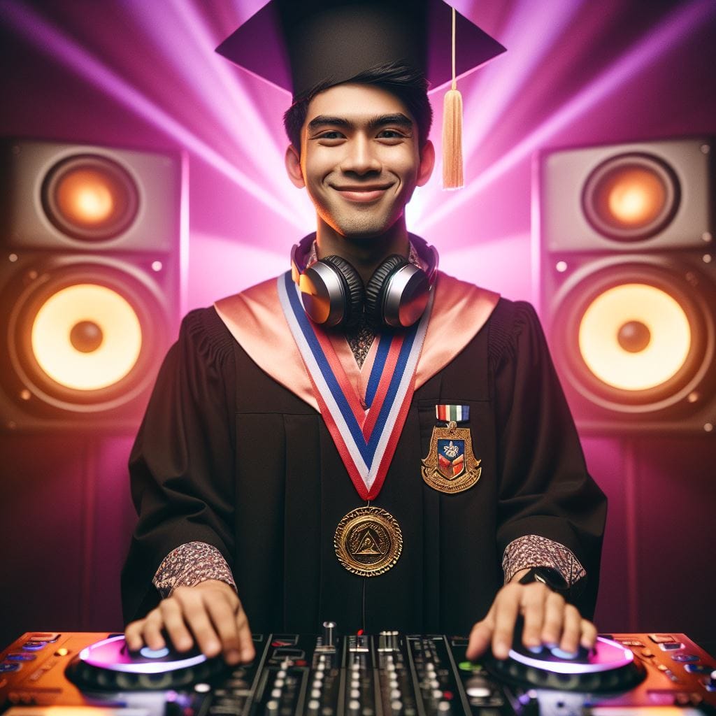 1578. PROMPT:

an handsome Indonesian man 20yo wearing a graduate gown with a gr...