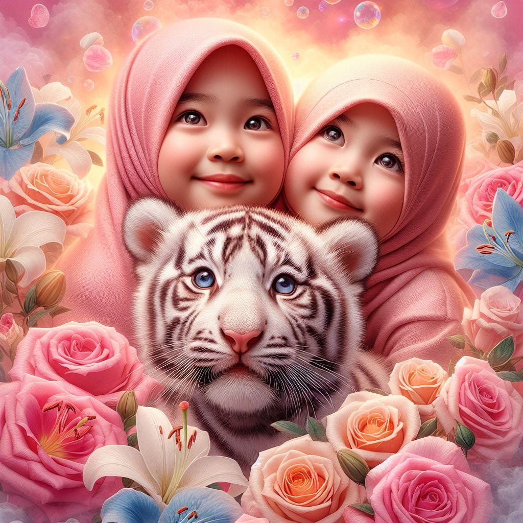 1631. PROMPT:

very detailed&realistic photo of 2 indonesian 1 hijab girl 5yo& 1...