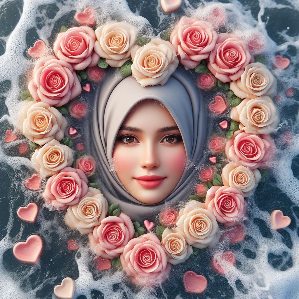 1652. PROMPT:
 realistik foto, a woman in a hijab is surrounded by roses, (art s...