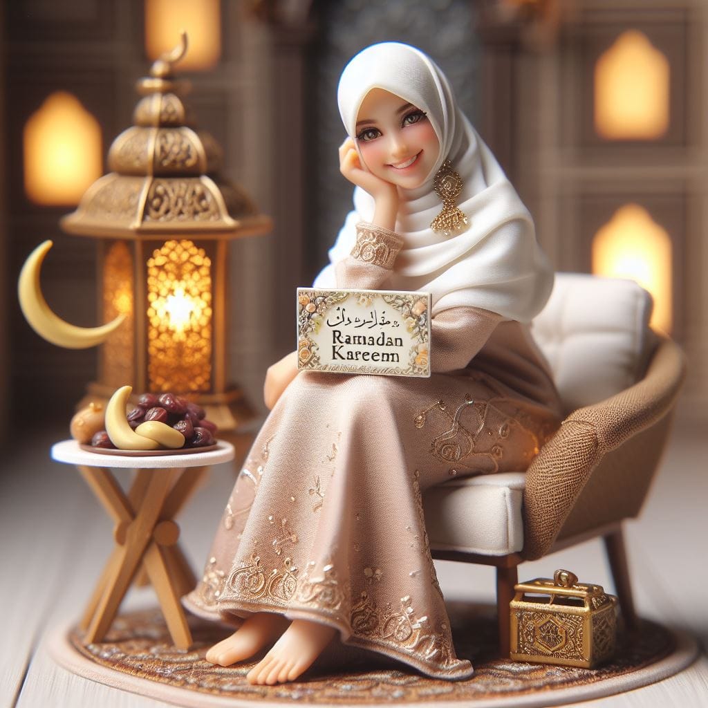 1702. PROMPT:
 Photo realistic ,8k , miniature of a  smiling muslim indonesian w...