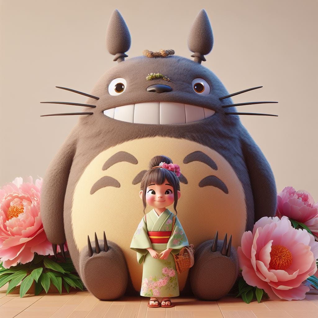1978. PROMPT:

Studio Ghibli-inspired image of a giant totoro sitting behind a t...
