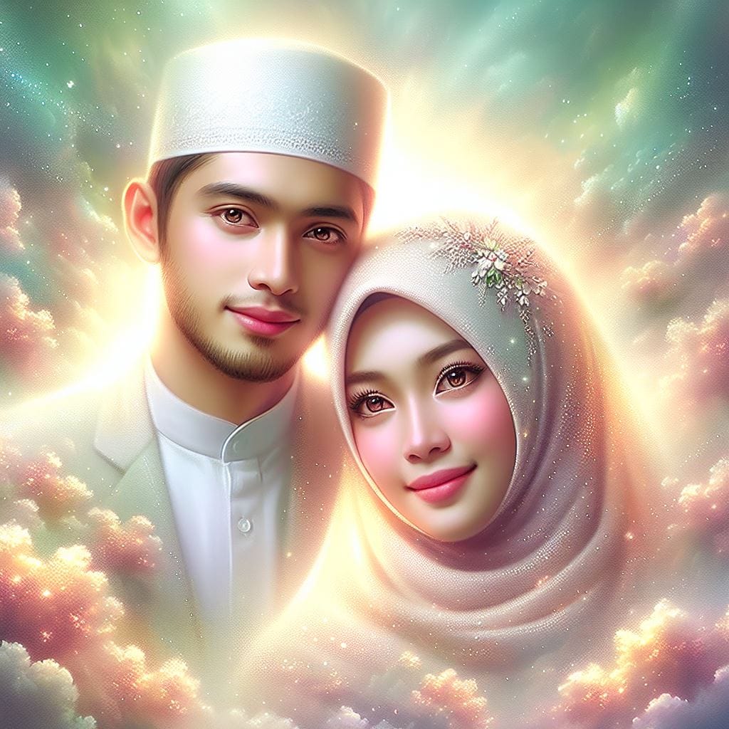 204. PROMPT:

Beautiful painting of a Muslim Indonesian couple, close up, husban...