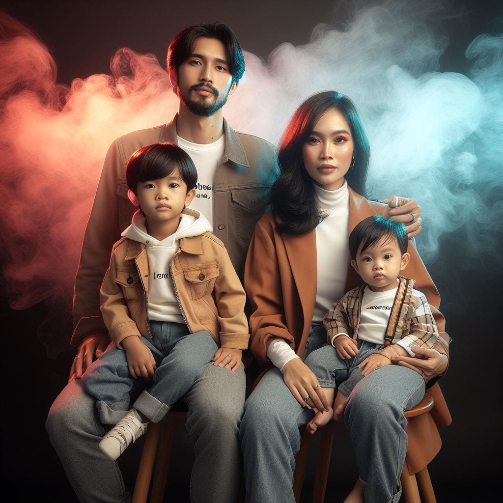 208. PROMPT:
 foto keluarga berwajah indonesia yang terdiri dari ayah berusia 22...