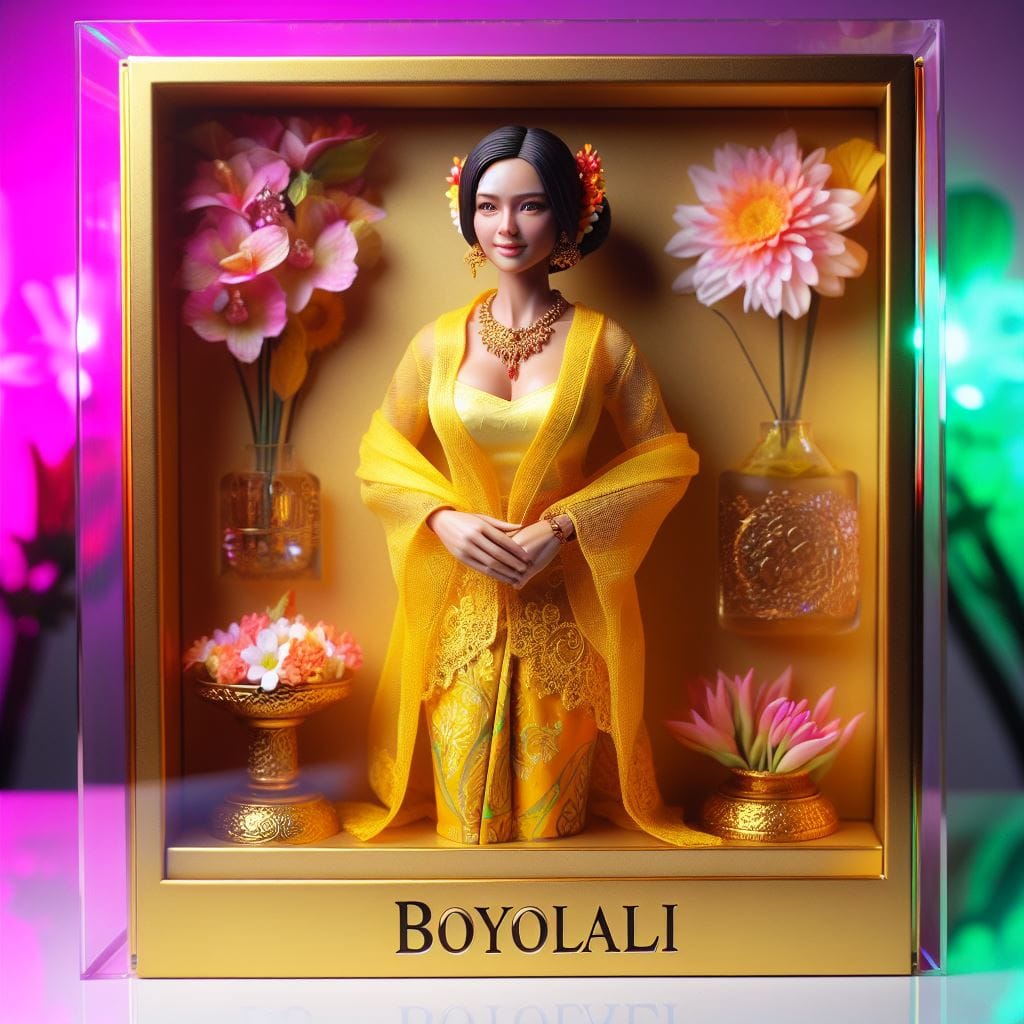 254. PROMPT:
 Sebuah Action Figur Wanita Berkebaya Kuning Dengan Bunga Yang Ters...
