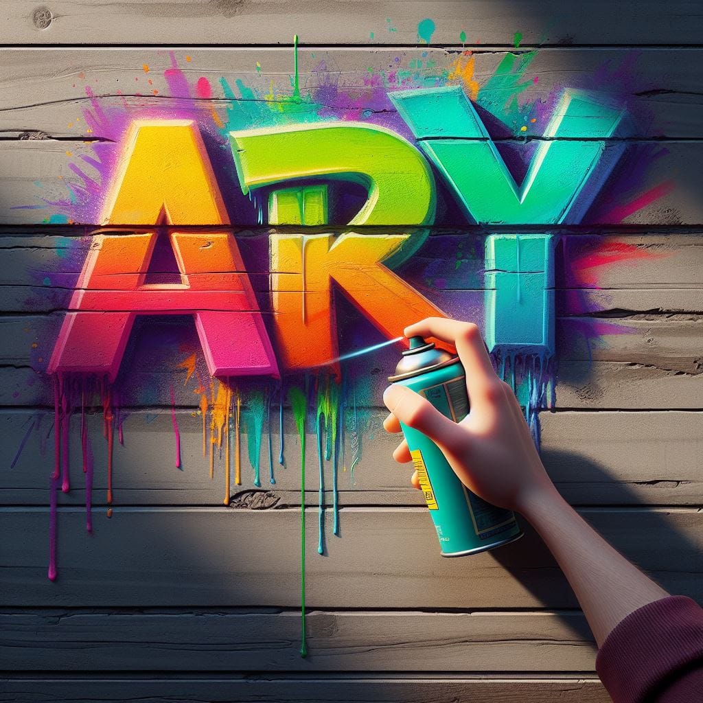 275. PROMPT:
 facing forward is spraying paint on the wall that "ARY." with Disn...