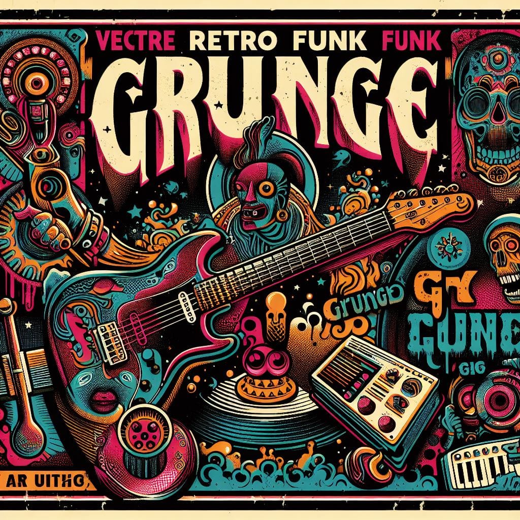 312. PROMPT:
 Craft a vector retro funk grunge gig poster, with psychedelic illu...
