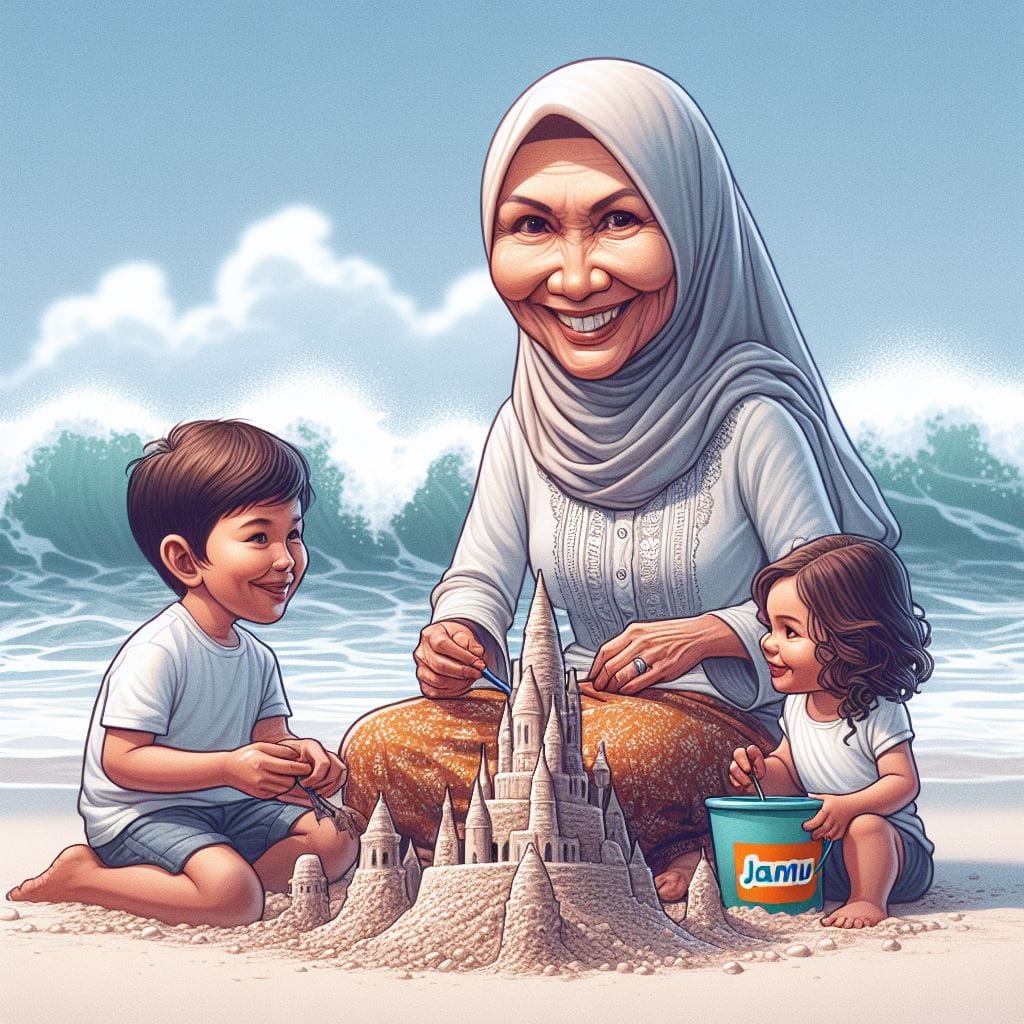 34. Prompt:

karikatur seorang perempuan indonesia duduk di pinggir pantai, mema...