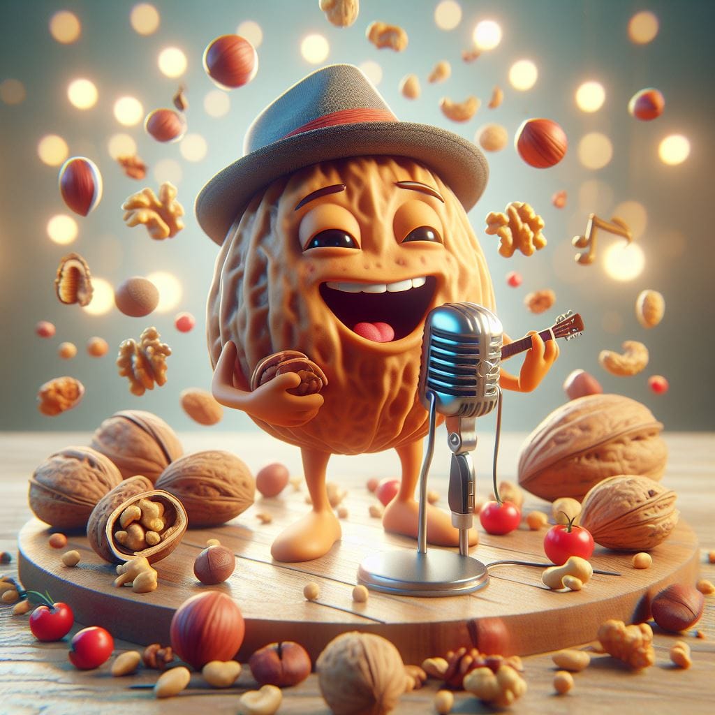 364. PROMPT:
 create a photorealistic image in 3d of singing mixed nuts"