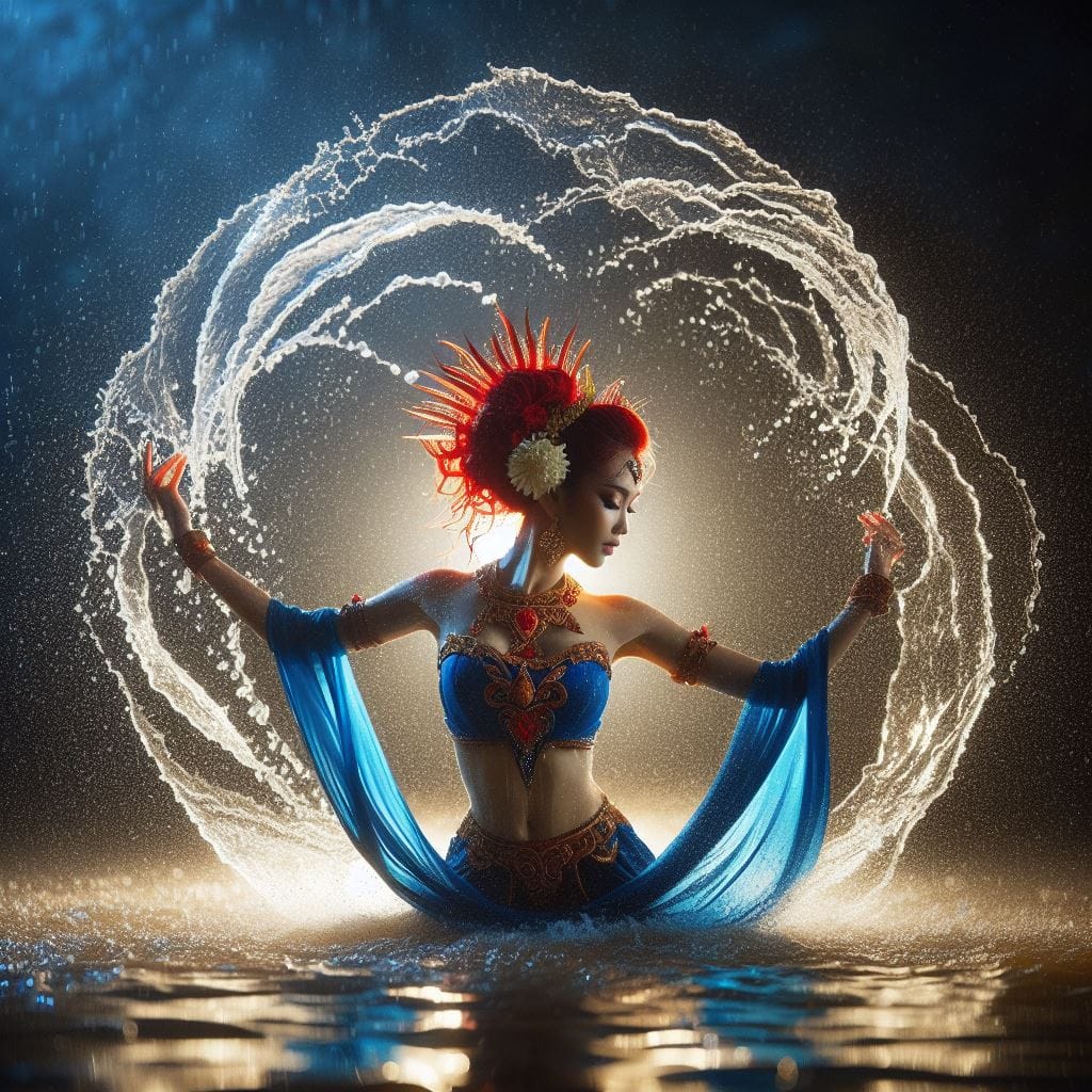 435. PROMPT:
 cipratan air yang membentuk seorang penari wanita indonesia dengan...