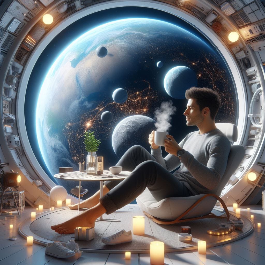 437. PROMPT:
 3d image of handsome indonesian man living in a space station shap...