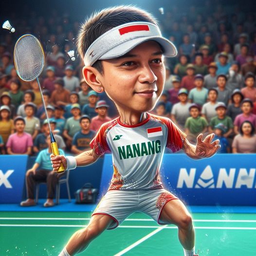5. PROMPT:
 karikatur, seorang anak muda indonesia, memakai jersey badminton den...