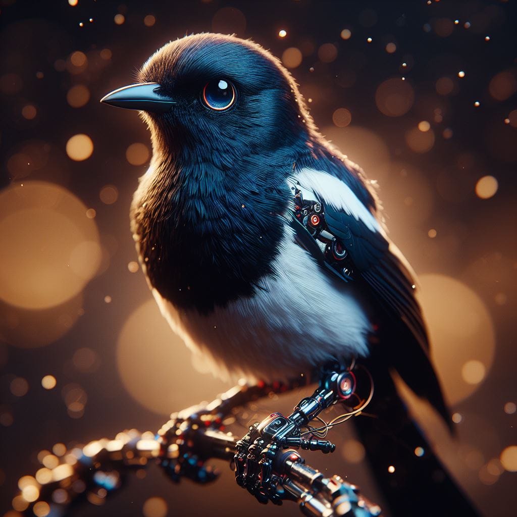 52. Prompt:
 magpie Robin robotic,photography, very realistic, in the wild, micr...