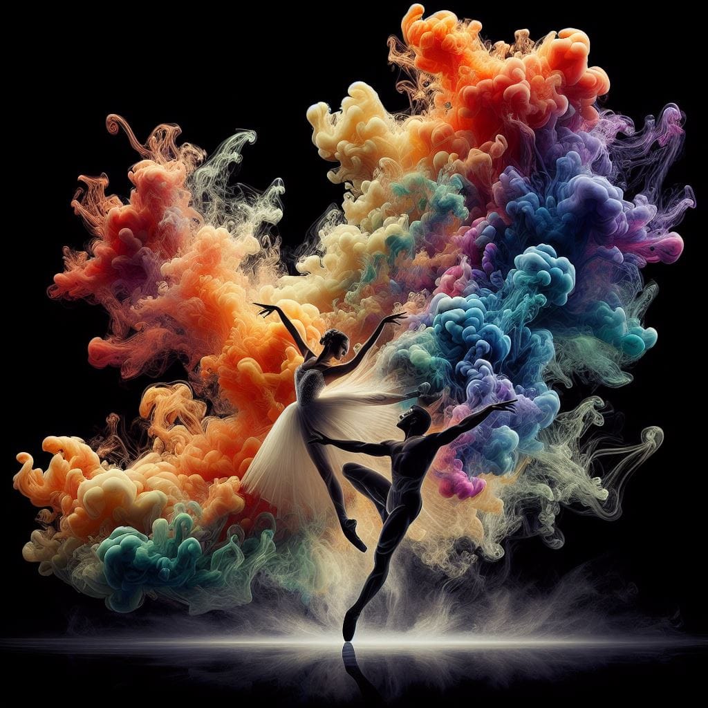 539. PROMPT:
 "(full color) smoke artistically transform into a man and woman pe...