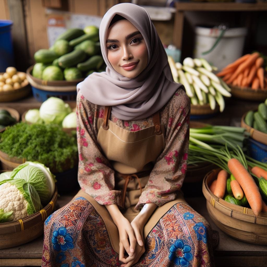 542. PROMPT:
 a woman aged 25 yo wearing a hijab and moslem long dress siting in...