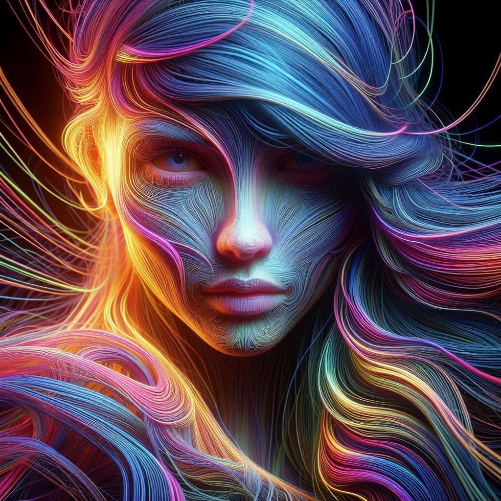 58. Prompt:
 a close up of a person with neon hair, digital art, by Android Jone...