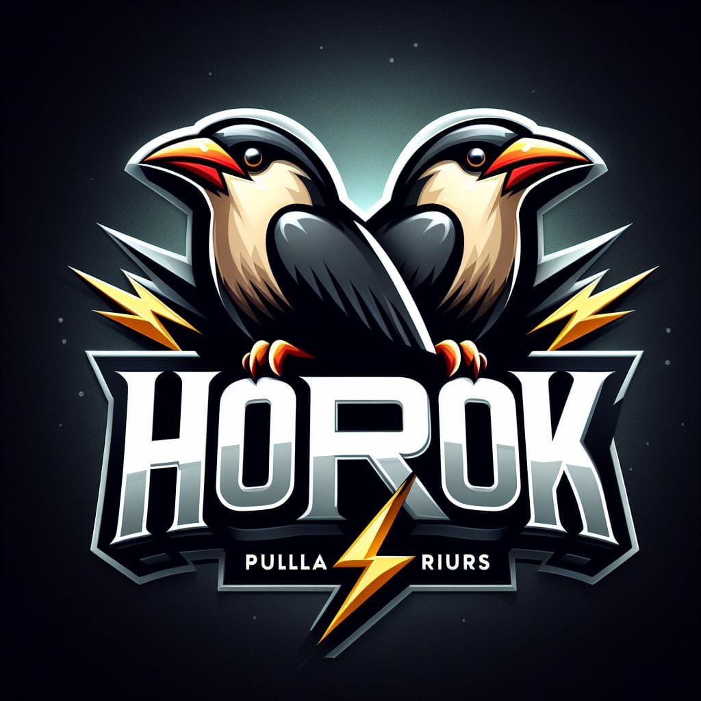 766. PROMPT:
 A 2 bird Agapornis pullarius and logo  'HOROK' with a bold and met...