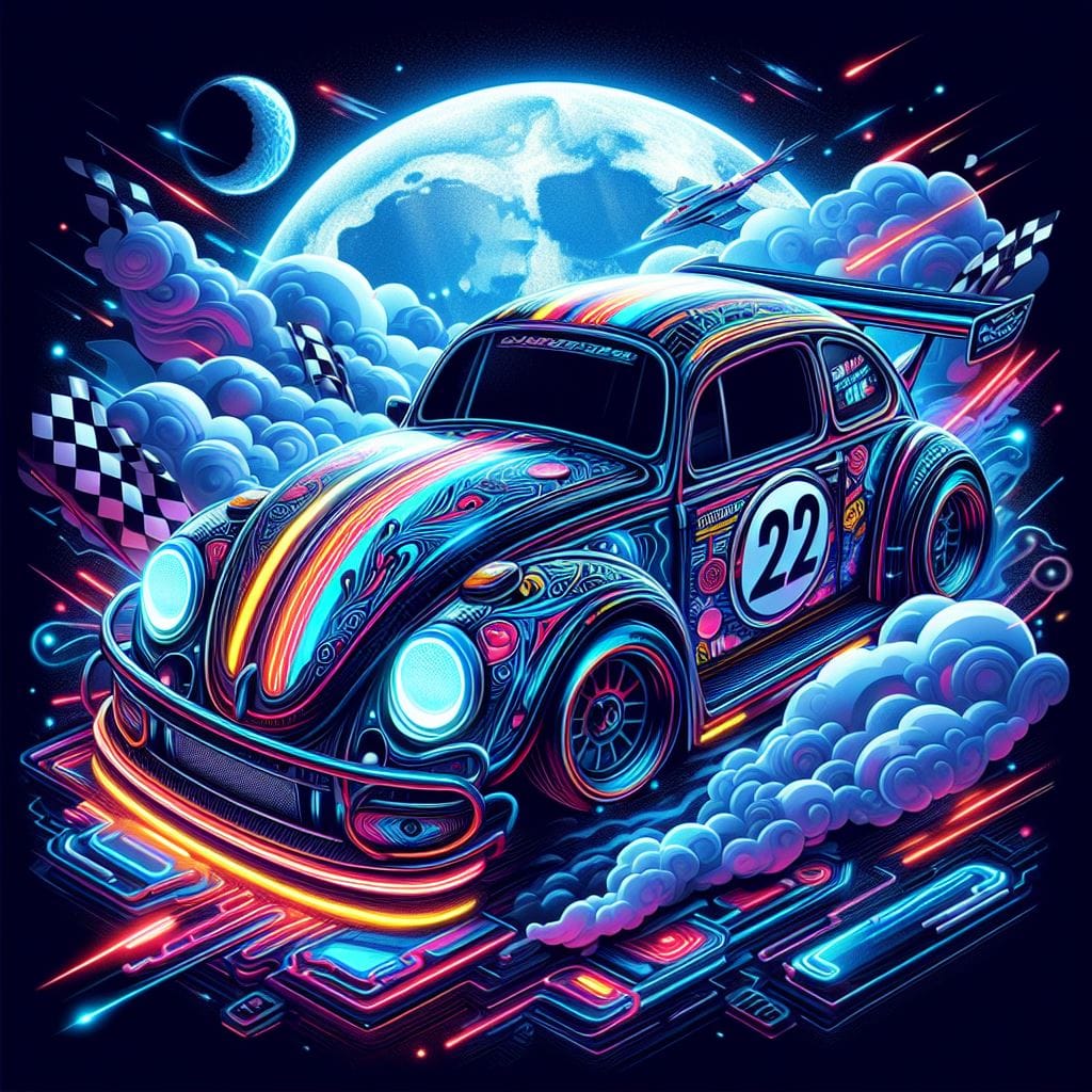 854. PROMPT:

Real image for t-shirt print of volkswagen beetle racing car, art ...