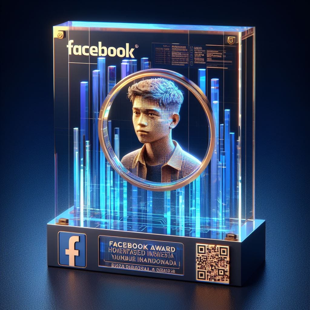 861. PROMPT:
 transparent plaque labeled "FACEBOOK AWARD 2024", with small gold ...