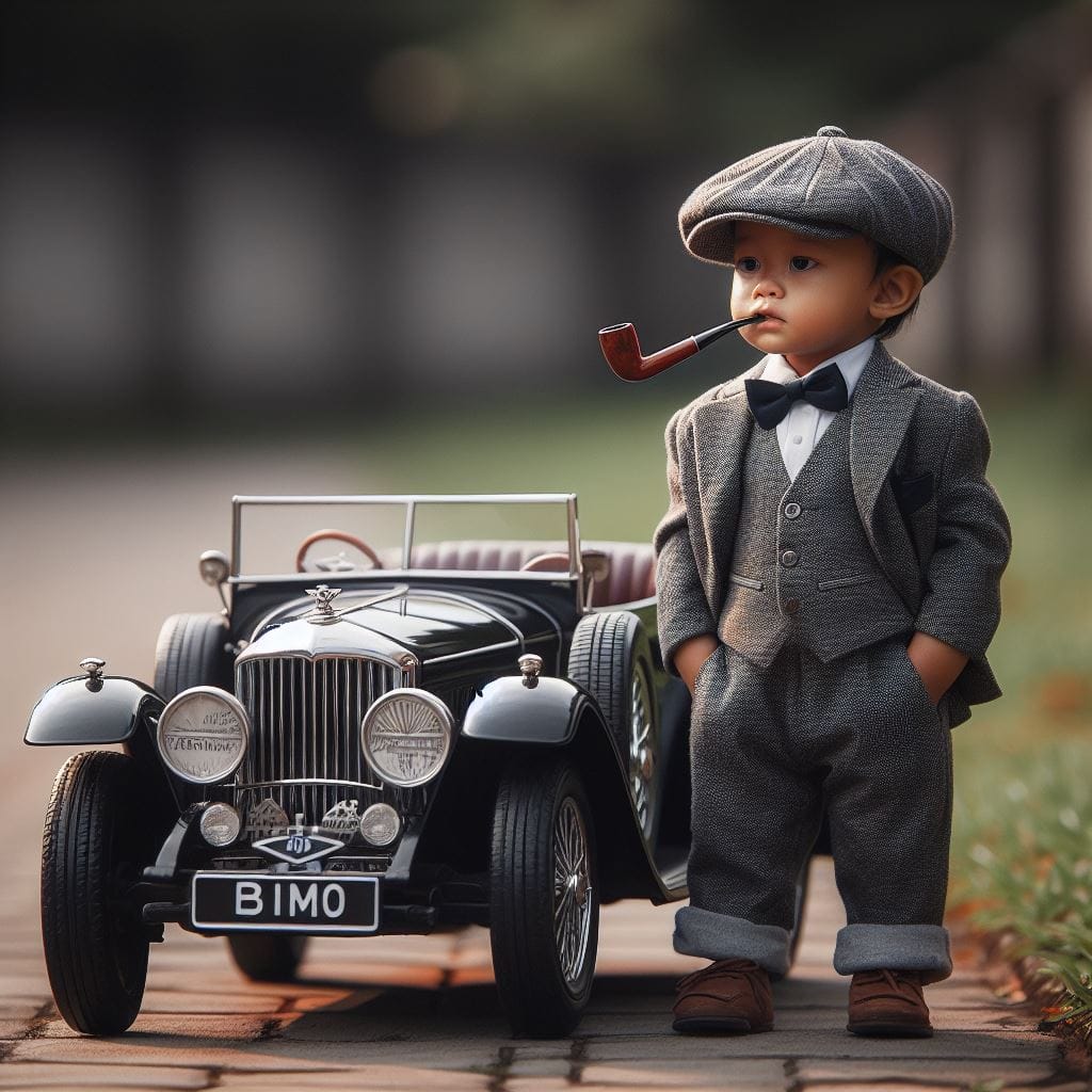 864. PROMPT:
 A two-year-old Indonesian boy dressed like Thomas Shelby from the ...