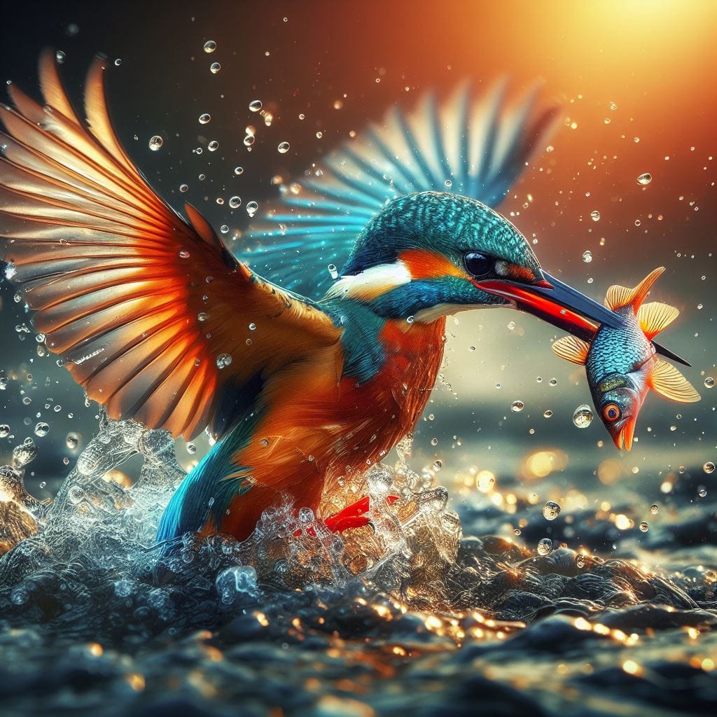 870. PROMPT:
 {kingfisher hunt a fish in the river} in the style of nikon d850, ...