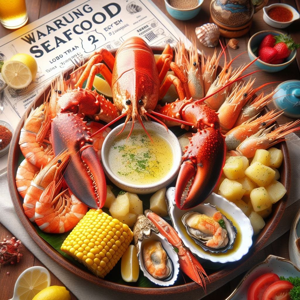 90. Prompt:
 A delicious seafood platter with lobster, king crab legs, shrimp, a...