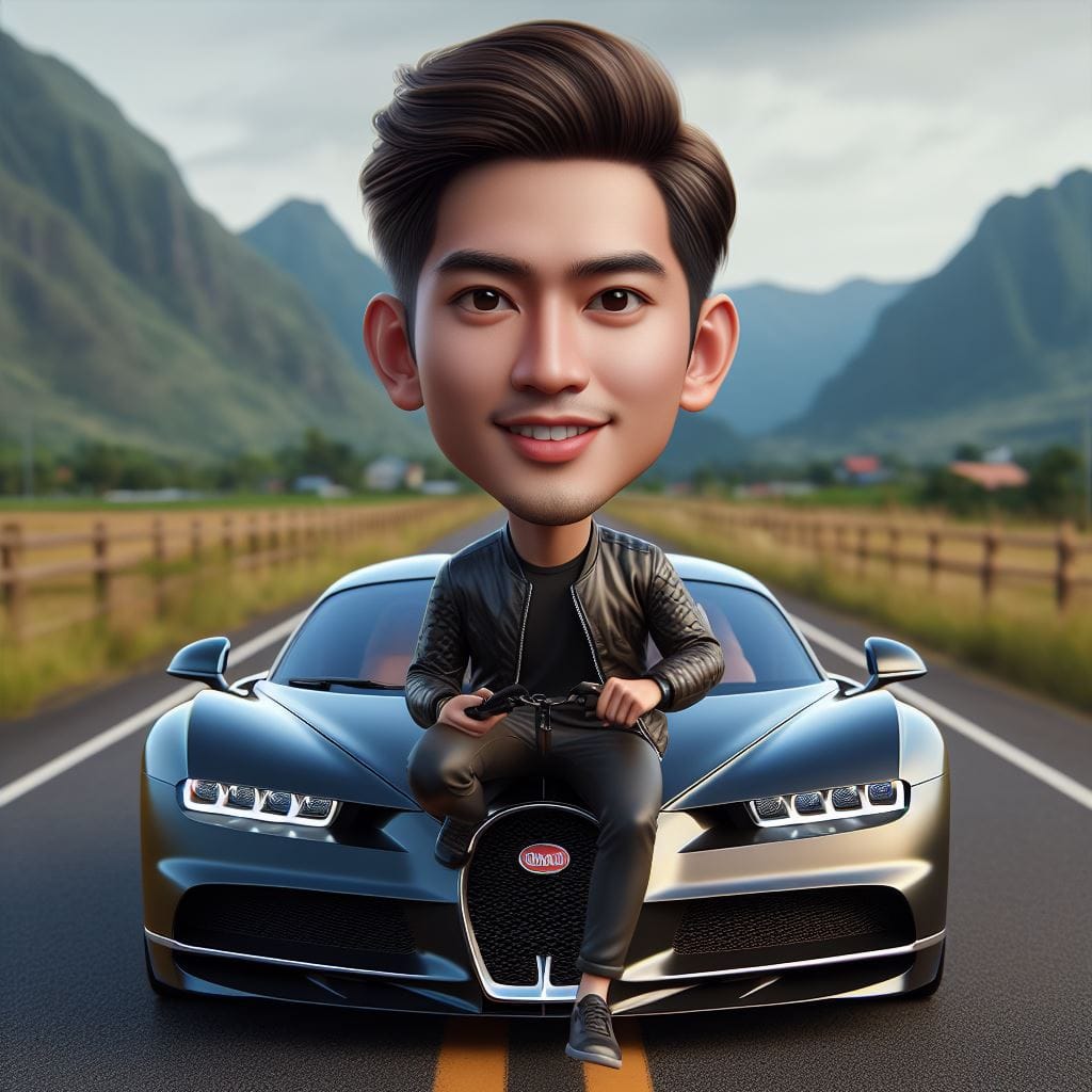918. PROMPT:
 A 3D caricature photo of a young Indonesian man with neat hair, we...