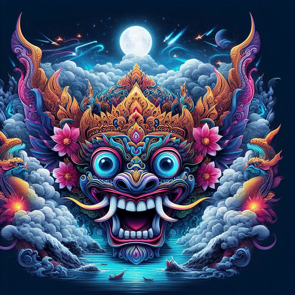 928. PROMPT:

Real image for t-shirt print of balinese traditional mask, art wit...