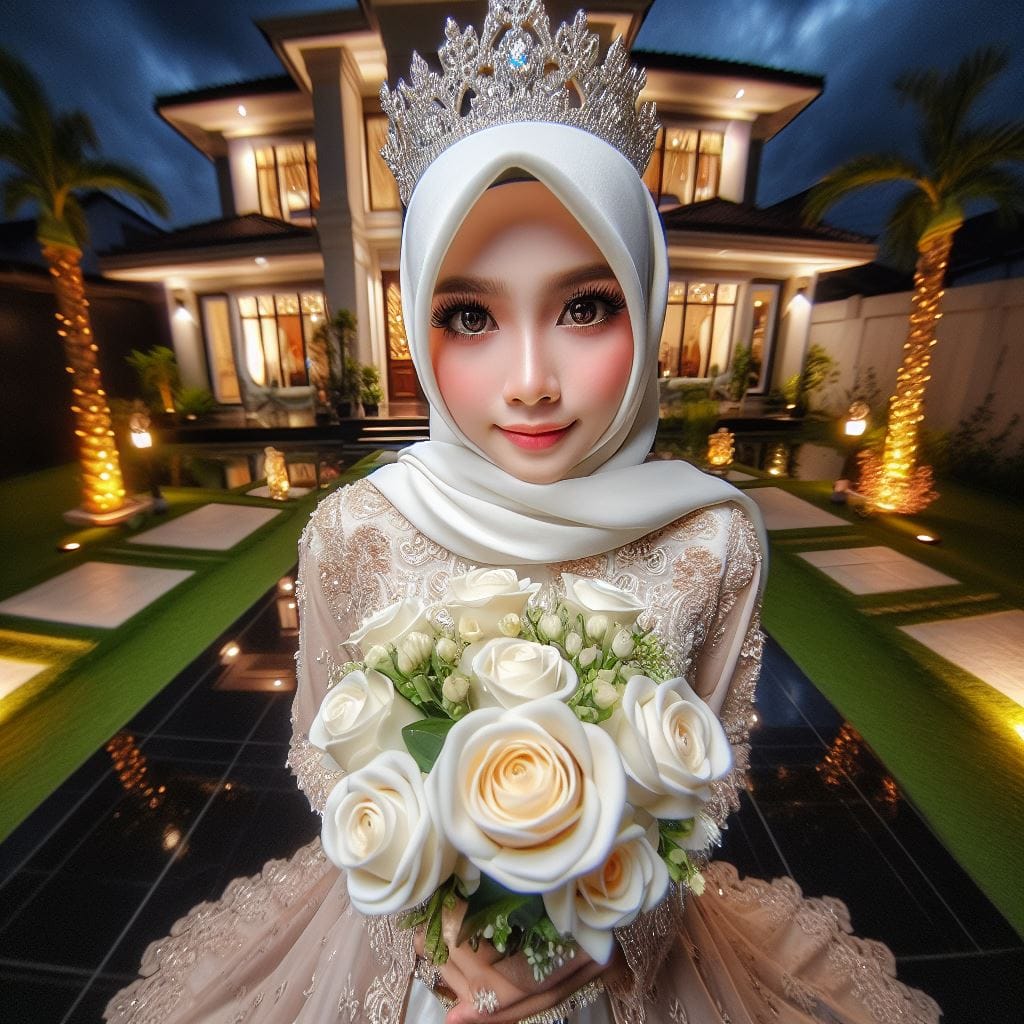 943. PROMPT:

extreme wide angle lens, close up a human beautiful girl muslimah ...