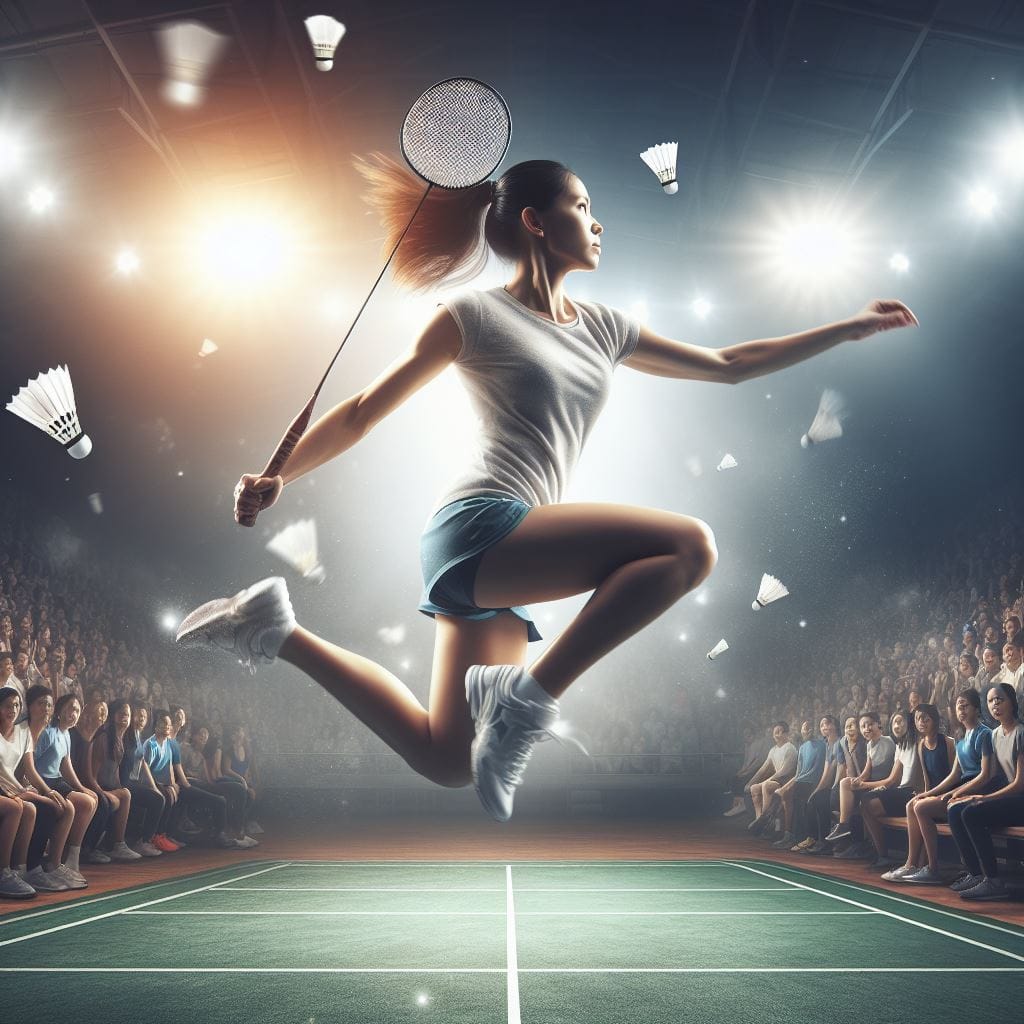 974. PROMPT:
 buatkan foto realistis seorang atlet badminton sedang melakukan ge...
